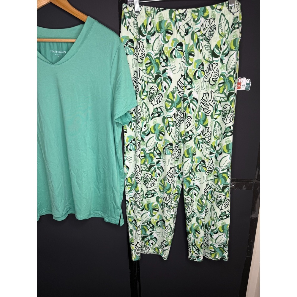 Stan Herman Printed Peached 2pc Cropped Pant Lounge Set. Tropical Palm: M #58" - Picture 6 of 9
